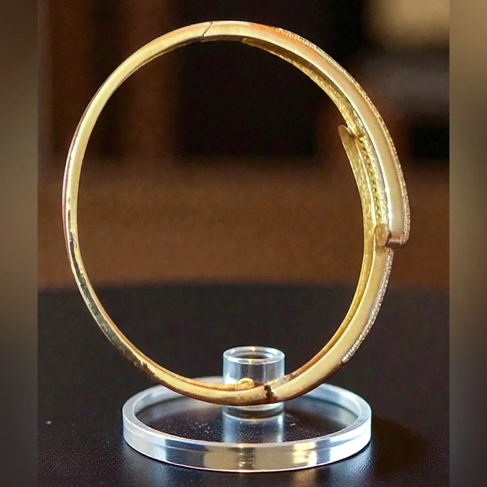 PAVÉ DOME CRYSTAL GOLD TWO-TONE BANGLE BRACELET. NWOT. - Picture 3 of 14